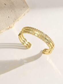 1 set Bracelet ouvert et bague en zirconium à motif nid d'abeille classique, convient pour le port quotidien des femmes, un cadeau idéal pour les festivals - Or jaune - Voir 8