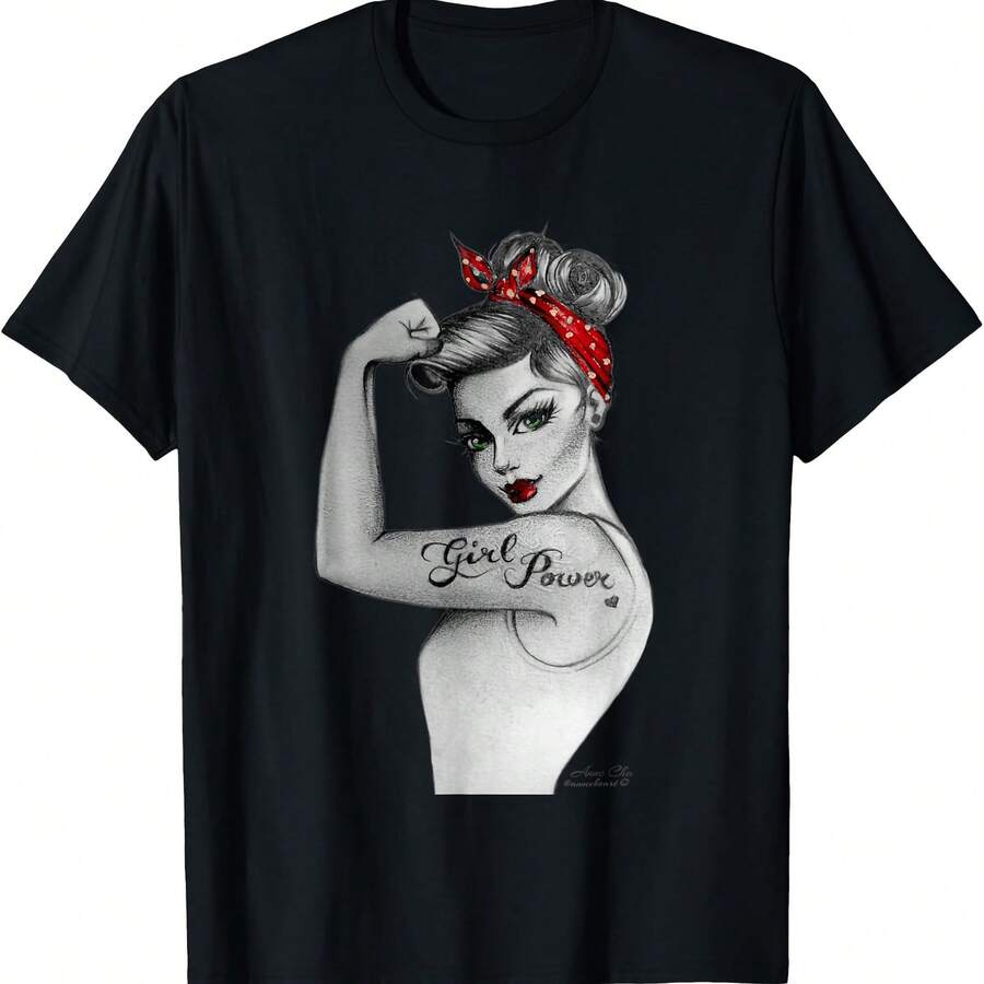 Girl Power FeministA Art Retro Rosie RiveAter Style By AnneCha T-Shirt - Black - View 1