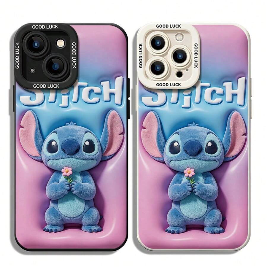 Disney Lilo & Stitch Phone Case, Flower Stitch Protective Cover. Compatible With IPhone 17, 16, 15, 14, 13, 12, 11 Pro Series And Galaxy S22, S23, S24, S25 Models, Featuring Plush-Style Stitch Holding A Pink Flower, Set Against A Pink-To-Blue Gradient Background With "Disney Stitch" Text, Perfect For Fans Of The Hawaiian Alien, Ideal For Birthdays, Holidays, Anniversaries, Graduation Gifts, Or Any Special Occasion To Surprise Family, Friends, Classmates, And Loved Ones. - 白色 - 查看 1