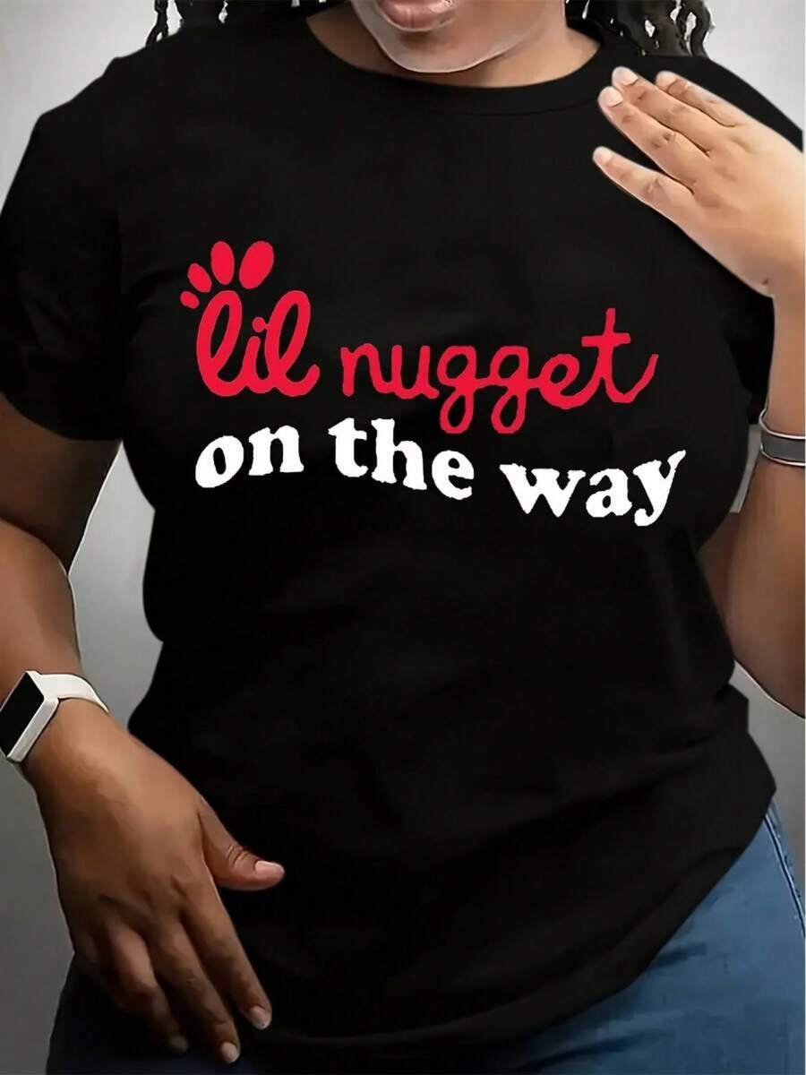 Camiseta de maternidad para mujer con estampado de patrón "Nugget On The Way" de verano, ropa de maternidad - Negro - Ver 1
