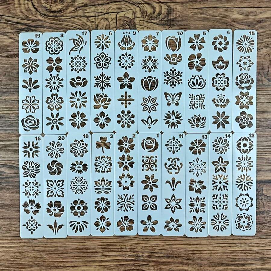 20片复古眉花精致镂空绘画模板，中式妆容模板，可重复使用可水洗PET蚀刻板 - 套裝 - 查看 1