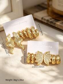 Juego de 12 piezas de pendientes dorados, regalo perfecto para ella, adecuado para uso diario - Dorado - Ver 5