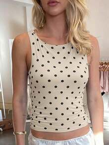 Top sin mangas casual de mujer con lunares, sexy y de moda, adecuado para la calle, fiestas y salir de noche en verano - Albaricoque - Ver 3