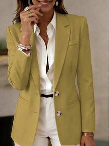 Jaket Wanita Lengan Panjang dengan Kerah dan Kancing, Blazer Ringan Bahan Rajut Panjang Standar, Menciptakan Gaya Akademik yang Elegan dan Modis - Olive Green - View 4