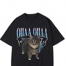 Interesante camiseta Oiia Oiia Spun Cat Terrier Oiiai Oiiai Cat, linda camiseta de moda con estampado gráfico A1wakening Little Cat Lover de 220 g de algodón suave para hombres y mujeres, hecha de tela premium duradera y agradable para la piel con un tacto suave, adecuada para todas las formas corporales y para uso diario. Tops casuales transpirables y ligeros, conjuntos elegantes a juego para otoño, perfectos para la vida diaria, actividades al aire libre, viajes, vacaciones y diversas fiestas temáticas durante todo el año. - Negro - Ver 1