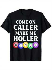 Funny Women's T-Shirt For Bingo Caller - 'Come On Caller, Ring Me' Design, 100% Cotton, Unisex, Casual, Round Neck, Bingo Gift Suitable For Men And Women, Bingo Night Clothes, Machine Washable, Comfortable Fit, Loose And Comfortable. - 後退 - 查看 9