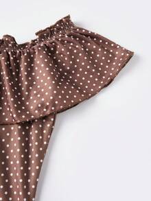 Women's Off Shoulder Dress Ruffle Sleeveless Dots Print Slim Fit Mini Dress For Party Club Dating - Dark Brown - View 7