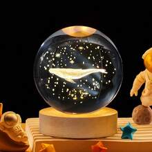1pc USB Powered 3D Glowing Glass Crystal Ball LED Night Light With Wooden Base, Home Indoor Room Decor Night Lamp, Birthday Gift For Friends - Transparent - View 29
