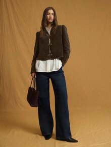 Chaqueta de terciopelo a medida con cuello alto y botones chinos detallados, que ofrece una silueta elegante y formal ideal para atuendos de invierno de mujer, vestimenta refinada para fiestas, estilo de verano y looks elevados de primavera. - Café integral - Ver 6