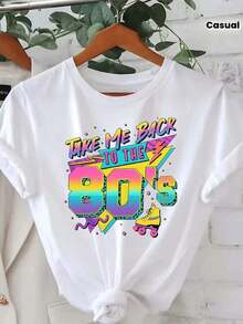 1 Piece Vintage 80s Graphic Print T-Shirt, Short Sleeve, Round Neck, Casual Spring And Summer Top, Women's Clothing, 180g 100% Cotton - 白色 - 查看 12