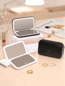 LED Makeup Mirror, Portable Mini Makeup Mirror, USB Rechargeable LED Lighted Makeup Mirror, Pocket Makeup Mirror With Lights, Dimmable & Foldable Makeup Mirror With 3 Color Lighting Modes - White, Natural, Warm, Touch Screen Brightness Adjustment, Multi-Functional Vanity Mirror For Student Dorm, Travel, Makeup, Office, Bedroom, Best Christmas Gift For Women - Multicolor - View 11