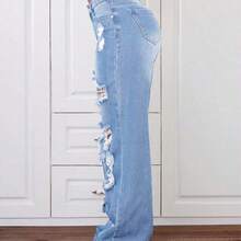 ICON Plus Size Women's Street Style Distressed Straight Leg Jeans, Summer - Lavado ligero - Ver 5