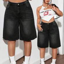 Plus-Size Women's Blue Summer Casual Vacation Cropped Jeans, Suitable For Everyday Casual Vacations. - Negro - Ver 1