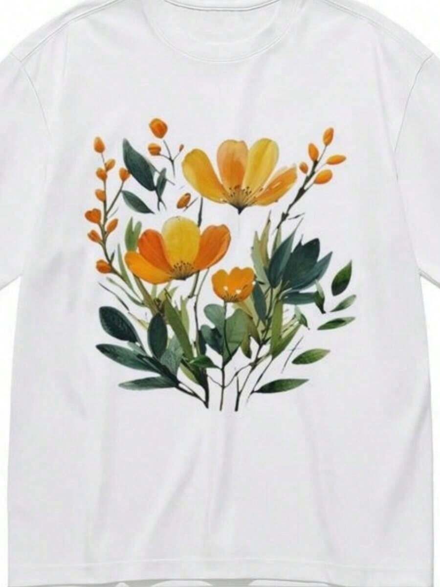 Women's Classic Breathable And Comfortable T-Shirt With Colorful Apple Graphic - Unisex Vintage Urban Style, Short Sleeve Crew Neck Cotton T-Shirt - 白色 7 - 查看 1
