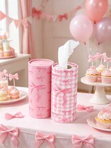 2 buc cutii rotunde pentru șervețele cu imprimeu de fundă roz, accesorii pentru petrecere baby shower, decor de masă pentru petrecere cu fundă roz, recipient pentru depozitarea șervețelelor, decor pentru petrecere de ziua de naștere cu fundă roz, decor pentru petrecere cu dezvăluirea genului, decor pentru baby shower, decor pentru petrecere cu fundă roz, suporturi pentru șervețele auto, cilindru pentru șervețele de călătorie, pentru suporturi de pahare pentru vehicule, masă de sufragerie acasă, baie, dormitor, picnic în aer liber pentru camping, cadou pentru baby shower, cadou de petrecere - Arc - Vizualizare 6