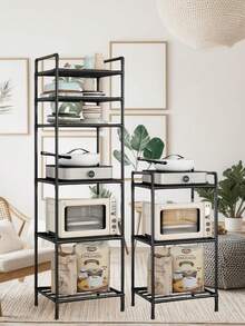1pc Space-Saving Tall Metal Storage Rack, Bathroom Shelf, Shower Rack, Multi-Tier Floor Standing Bathroom Storage Rack, Bookshelf, Storage Rack, Movable, Easy To Assemble, Suitable For Bathroom, Kitchen, Office, Study, Living Room, Holiday Gift - Multicolor - View 1