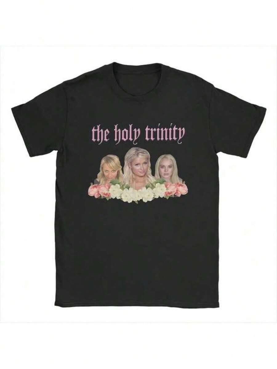 2026 Dam T-shirts med glad Haitisk flagga, intressant tryckt T-shirt, parodisk T-shirt med Paris Hiltons-motiv för män, rundhalsad med grafik av den heliga treenigheten, mjuk vardags-tröja för fester, avslappnade kläder för alla årstider, passform som Paris Hiltons, festkläder, humoristisk design, bekväm att bära, streetwear-stil, hållbar konstruktion, presenter till vänner, roliga kläder, 100% ren bomull, hudvänlig, storlek 2Y-10Y, S-XXXL, toppar för pojkar, barnkläder pojkar, barnkläder flickor, herr-T-shirt, perfekt present till Världsmiljödagen, fars dag och sista skoldagen, matchande kläder för föräldrar och barn. - Svart - Visa 1