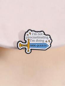 1pc "I'm Doing SIDE-QUESTS" Enamel Brooch, Creative Sword Game Text Badge, Fashion Accessory, Unisex Design, Gift For Friends - Multicolor - View 2