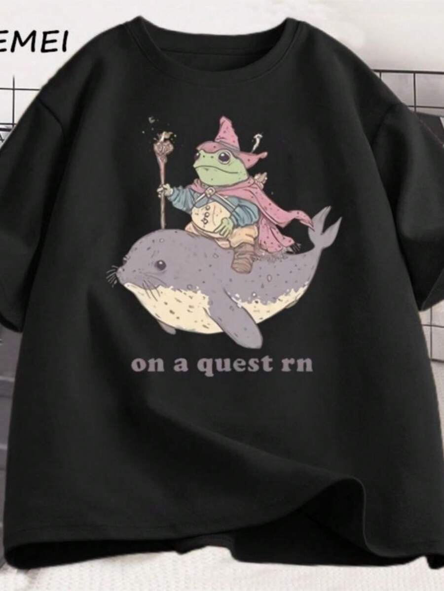 Women's T-Shirts 2026 On A Quest Right Now T-Shirt Men Women Funny Weirdcore Sayings Tshirt Loose Round Neck Top Trendss Male Short-Sleeved Tshirt - 黑色 - 查看 1