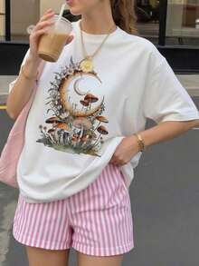 Estampado Gráfico Camiseta Mujer Algodón Ligera VeranoAesthetic-Goblincore-And-Dark-Cottagecore-Mushroom-Retro-T-ShirtOversize Camiseta Mujer Estampado 100% Algodón Puro - Blanco - Ver 7