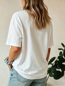 Camiseta de algodón puro con estampado "Te amo" para mujer, de manga corta y cuello redondo, estilo casual de verano, linda camiseta para el Día de la Madre, ideal para uso diario, cómoda y casual – Regalo para mamá. - Blanco - Ver 2