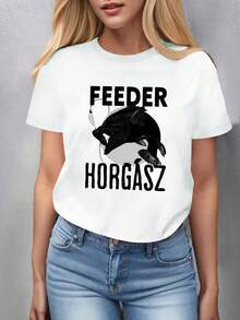 Women's Humorous Polish T-Shirt - Latin Phrase "Fedder Horgerz" And Polish Lettering, Casual Short Sleeve Top, Funny Gift For Polish Students And Poles, Machine Washable White T-Shirt - 白色 - 查看 5