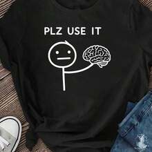 1 pieza Camiseta Humorous Brain Please Use It, Camiseta Humorous Brain, Camiseta Sarcástica, Camiseta con Memes Lindos, Camiseta Unisex de Salud Mental, Sudadera para Mujer para el Día de la Madre, Comodidad para Todo el Día, Estampado Artístico, Uso Diario, Para Hombres, Rendimiento de Secado Rápido, 180g Algodón 100% - Negro - Ver 7
