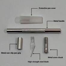 1 pieza Cuchillo de talla artesanal, para cortar papel, hacer tarjetas, manualidades de recorte de ventanas, juego de herramientas de precisión, adecuado para proyectos de talla de arte y manualidades DIY - C-metal plateado - Ver 7
