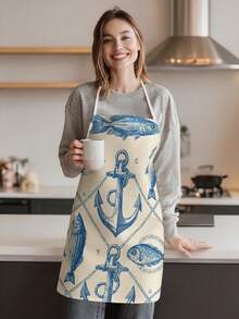 1pc, Lobster, Shell, Sea Turtle, And Fish Pattern Polyester Apron - Suitable For Cooking, Baking, And Gardening, And Can Also Be Used As Attire For The Kitchen And Dining. - Multicolor - View 6