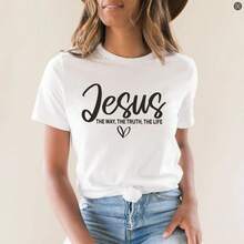 Camiseta blanca, corte holgado, estampado de letras, moderna de manga corta, top de algodón puro, estampado de alta gama para verano, estilo europeo y americano, moderna de media manga. - Camisa blanca de manga corta - Ver 2
