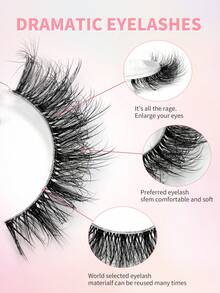 ENCHUW 8 Pairs False Eyelashes Clear Band Fluffy Lashes 3D Wispy Lashes Pack Soft Long Thick Volume Eyelashes - Black - View 3
