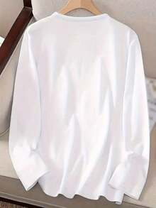 Women's Casual Long Sleeve T-Shirt - Coffee Lover Print With 'Life Begins After Coffee' Slogan, Round Neck, Machine Washable, Spring, Summer & Autumn Essential, Comfortable Loose Fit Shirt, Soft Texture - Plus Size Unisex Leisure Top. - 白色 - 查看 2