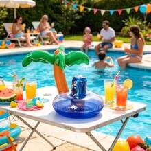 Soporte flotante para vasos con forma de árbol de coco, alfombrilla inflable de dibujos animados para vasos adecuada para reuniones de ocio, bandeja inflable divertida para bebidas, flotador para bebidas de fiesta en la piscina, alfombrilla flotante para bebidas de piscina, ideal para fiestas con tema hawaiano - Multicolor - Ver 3