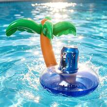 Soporte flotante para vasos con forma de árbol de coco, alfombrilla inflable de dibujos animados para vasos adecuada para reuniones de ocio, bandeja inflable divertida para bebidas, flotador para bebidas de fiesta en la piscina, alfombrilla flotante para bebidas de piscina, ideal para fiestas con tema hawaiano - Multicolor - Ver 5