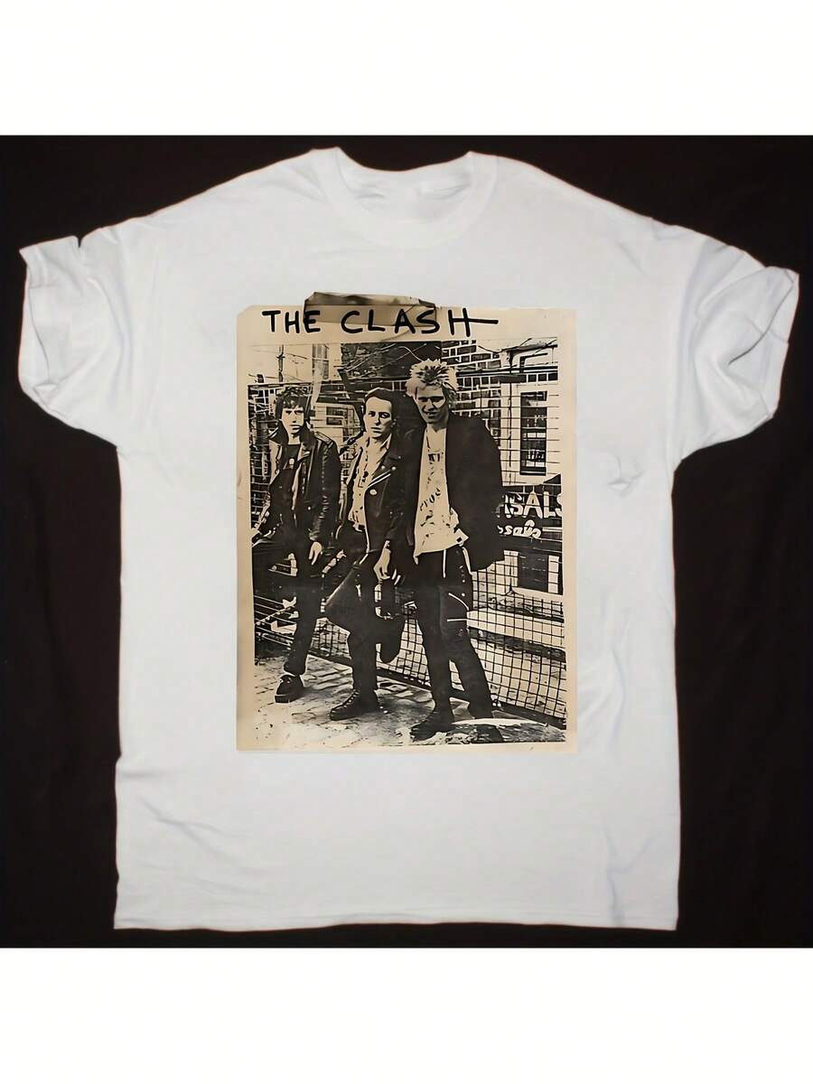 Vintage Short-Sleeve T-Shirt For Men And Women With Iconic Clash Album Design, Punk Rock Style, Soft And Breathable, For Casual Daily Wear And Parties - Machine Washable, Modern Design, Comfortable Fit, Versatile Garment, Urban Style, Local Shipping. A Short-Sleeve T-Shirt Suitable For Home, Daily Wear, Parties, And Travel, Perfect As A Gift For Friends Or Family. - 白色 - 查看 1