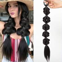 Tóc giả đuôi ngựa 20 inch, kiểu tết bong bóng, tết xoắn, đuôi ngựa tết, tết đèn lồng, dây buộc tóc co giãn, dây chun. - Nhiều màu - Xem 19