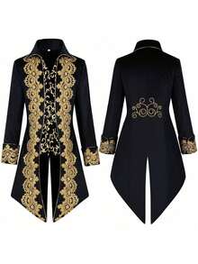 Frack, Medieval Retro Clothing, Mid-Length Punk Men's Coat - Lace Tuxedo Style 2 Black - View 4
