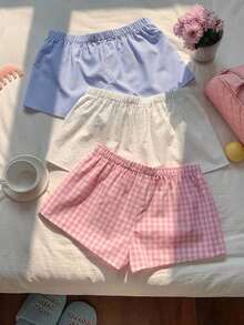 3 pantalones cortos sueltos y casuales con cintura de atar para mujer - Rosa - Ver 2
