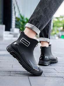Botas de lluvia de suela gruesa para mujer, con una caña de 15 centímetros de altura, impermeables, botas para mujer, botas de lluvia mujer, antideslizantes y resistentes al desgaste; botas de lluvia para hombre, ideales para actividades al aire libre y para el uso diario. - Negro - Ver 5