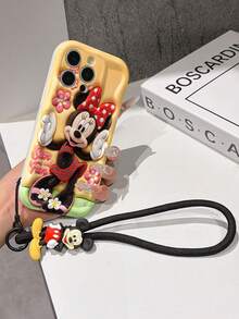 Disney Has Authorized, Phone Case - Chain Set, This Set Features A Mickey Mouse Phone Case Paired With A Detachable Silicone 3D Stitch Wrist Strap, Complete With A Metal Ring Attachment. Crafted Using A Unique 2D Wave-Texture Technique, The Case Is Made From Eye-Catching And Adorable TPU Material, Showcasing Classic Mickey And Minnie Mouse Designs. It Is Compatible With The Entire IPhoneseries, Including Models 17, 16, 15, 14, 13, 12, 11, XS, XR, X, Plus, Pro, And Max. This Stylish, Cartoon-Themed Protective Case Not Only Provides Robust, All-Around Protection For Your Device But Also Makes For The Perfect Gift For Friends And Family. IPhone17 Pro Max Case. Disney Phone Case. - 白色 - 查看 4