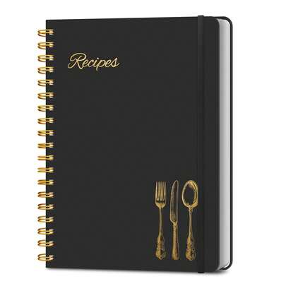 Libro de recetas en blanco para escribir tus propias recetas. Libro de cocina en blanco con tapa dura espiral, diario de recetas que contiene 110 recetas