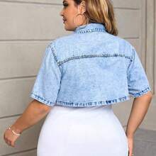Plus Flap Pocket Crop Denim Blouse - Lavado ligero - Ver 3