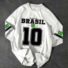 Men's Casual T-Shirt With "BRAZIL" Print And Number 10, Premium Cotton, World Cup Fan Edition, Brazilian Football Fashion - 白色 - 查看 8