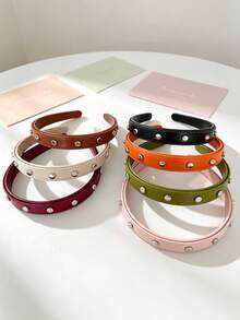 1pc Punk Style Faux Leather Rivet Headband, Retro Solid Color Non-Slip Hair Hoop, Y2K Streetwear Hair Accessories For Women Daily & Party Hair Accessories Hairband - Multicolor - View 1