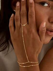 Cadena de dedo con flor de cristal de Rhinestone, accesorio diario minimalista y elegante - Dorado - Ver 1
