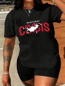 Talla Grande - Talla Grande - Camiseta de Mujer Oversize Hecha de una Mezcla Suave y Transpirable, con un Diseño de Estampado Creativo que e Relax Enjoy, Crisis. Es Lavable a Máquina y es un Gran Regalo para Festivales. Disponible para Entrega Local - Negro - Ver 2