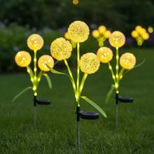 3頭太陽能LED蒲公英燈，適用於庭院花園景觀裝飾 - 暖白 - 查看 5