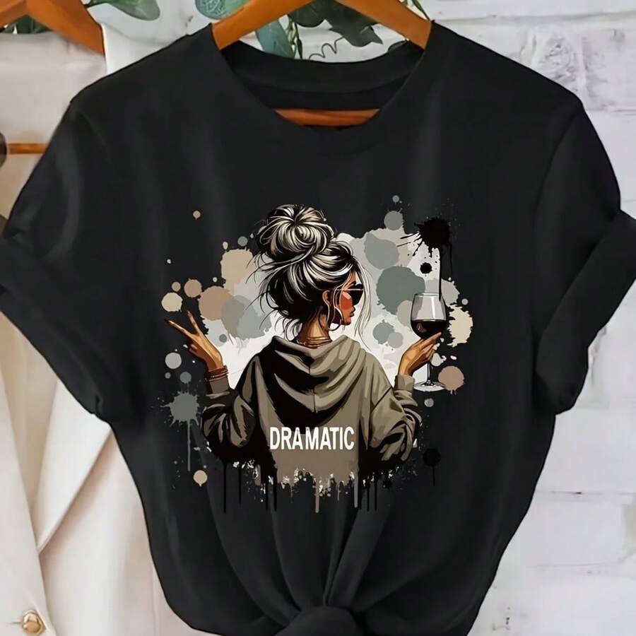 Dramatic Funny Girl Sarcastic Graphic T-Shirt Top Women Short Sleeve Summer Tee - 白色 - 查看 1