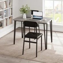 4-Piece Space-Saving Table & PU Leather Chairs, Dining Table Set For 4,Sturdy Metal Frame & Wood Top, - B - Ver 8