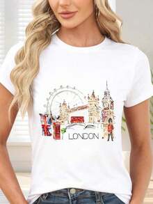 GiftT-Shirt With London And Iconic Monuments Print For Travel And Leisure (Soft) - 白色的 - 查看 7